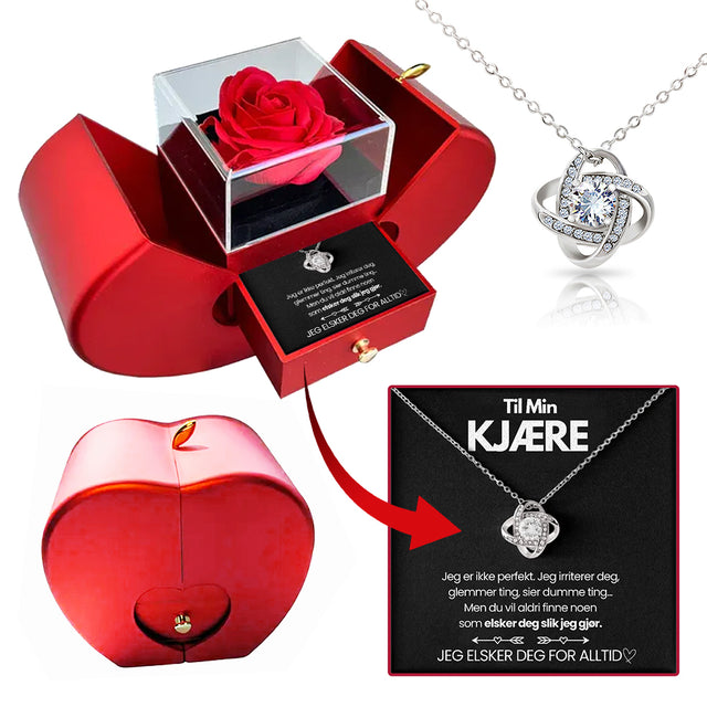 Eternal Rose Box - Med Love Knot Halskjede og Ekte Rose