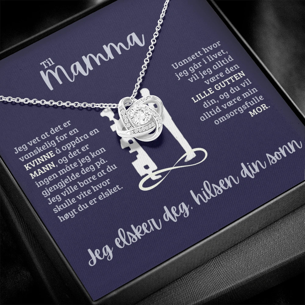 Til Mamma - Kjærlighetsknute Halskjede - Jeg Elsker Deg, Hilsen Din Sø –  CustomLove.no, image size:1000x1000