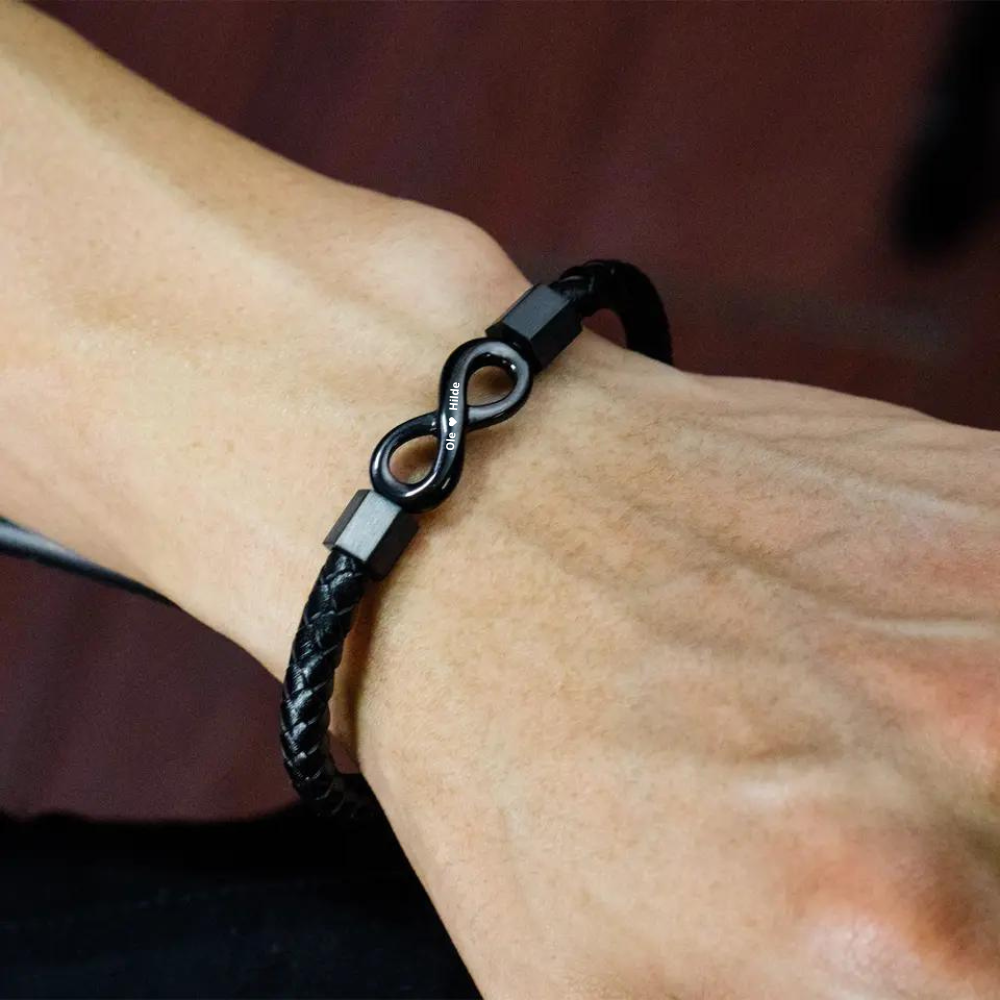 Til Min Mann - Jeg Elsker Deg For Alltid - Personlig Lær Infinity Armbånd