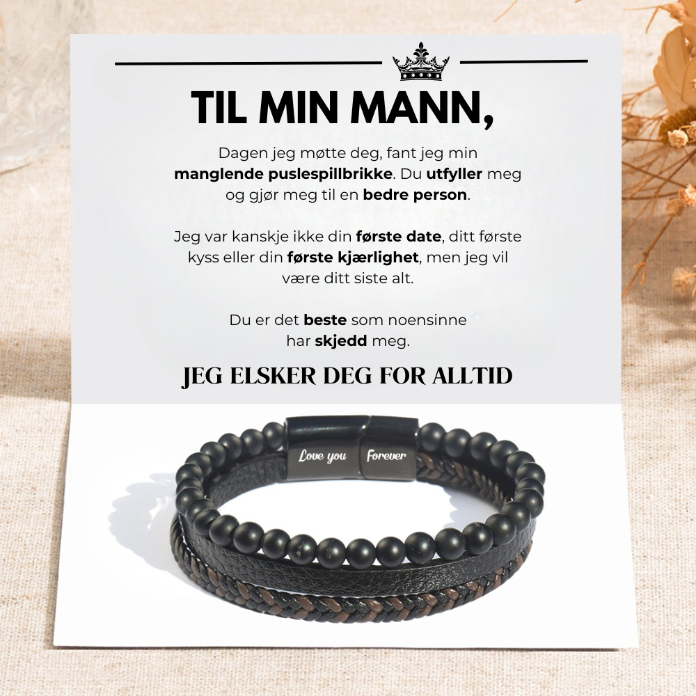 Til Min Mann - Jeg Elsker Deg For Alltid - Steinarmbånd