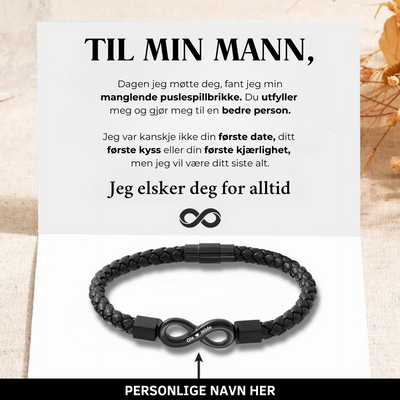 Til Min Mann - Personlig Lær Infinity Armbånd