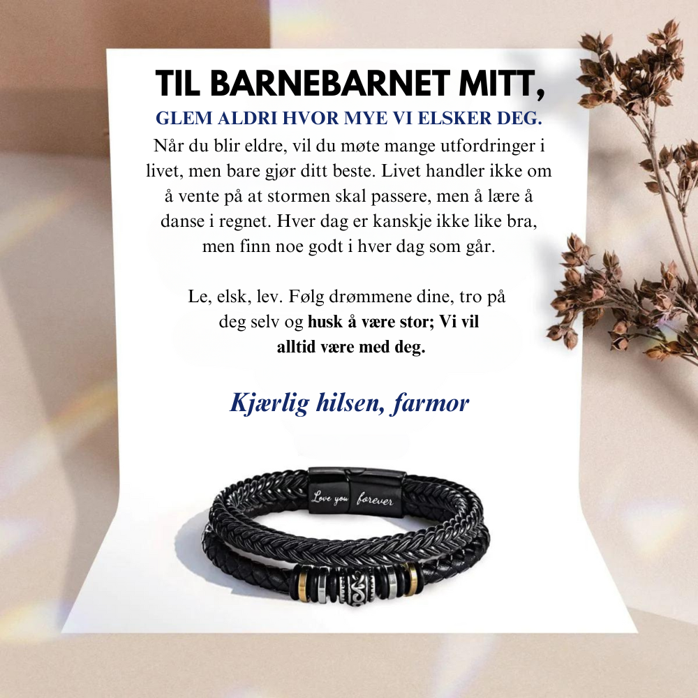 Til Barnebarnet Mitt - Lederarmbånd - Kjærlig Hilsen, Mormor Eller Farmor