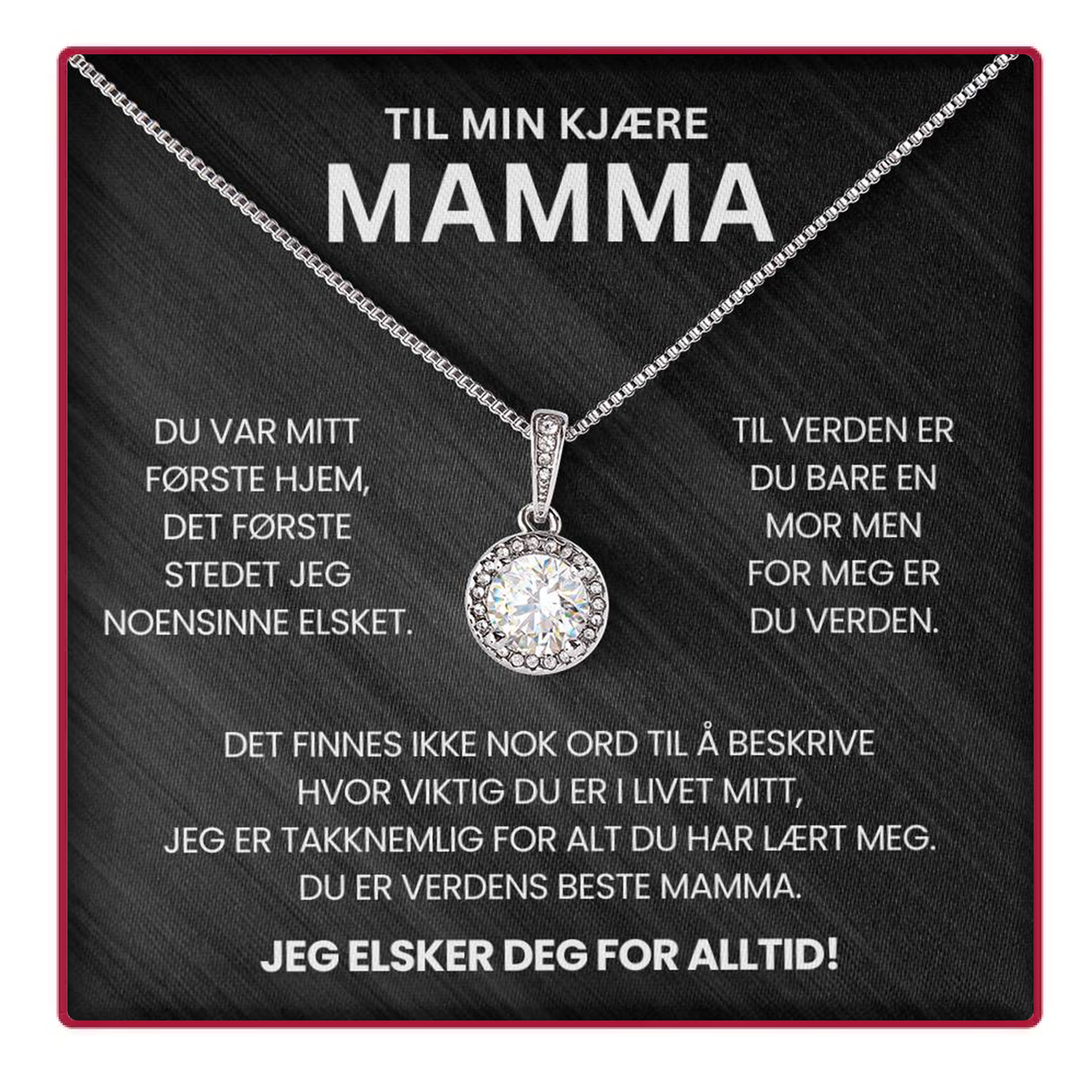 Til Min Mamma - Evig Rosaboks - Med 14k Hvitt Gull Sirkelkjede og Ekte Rose