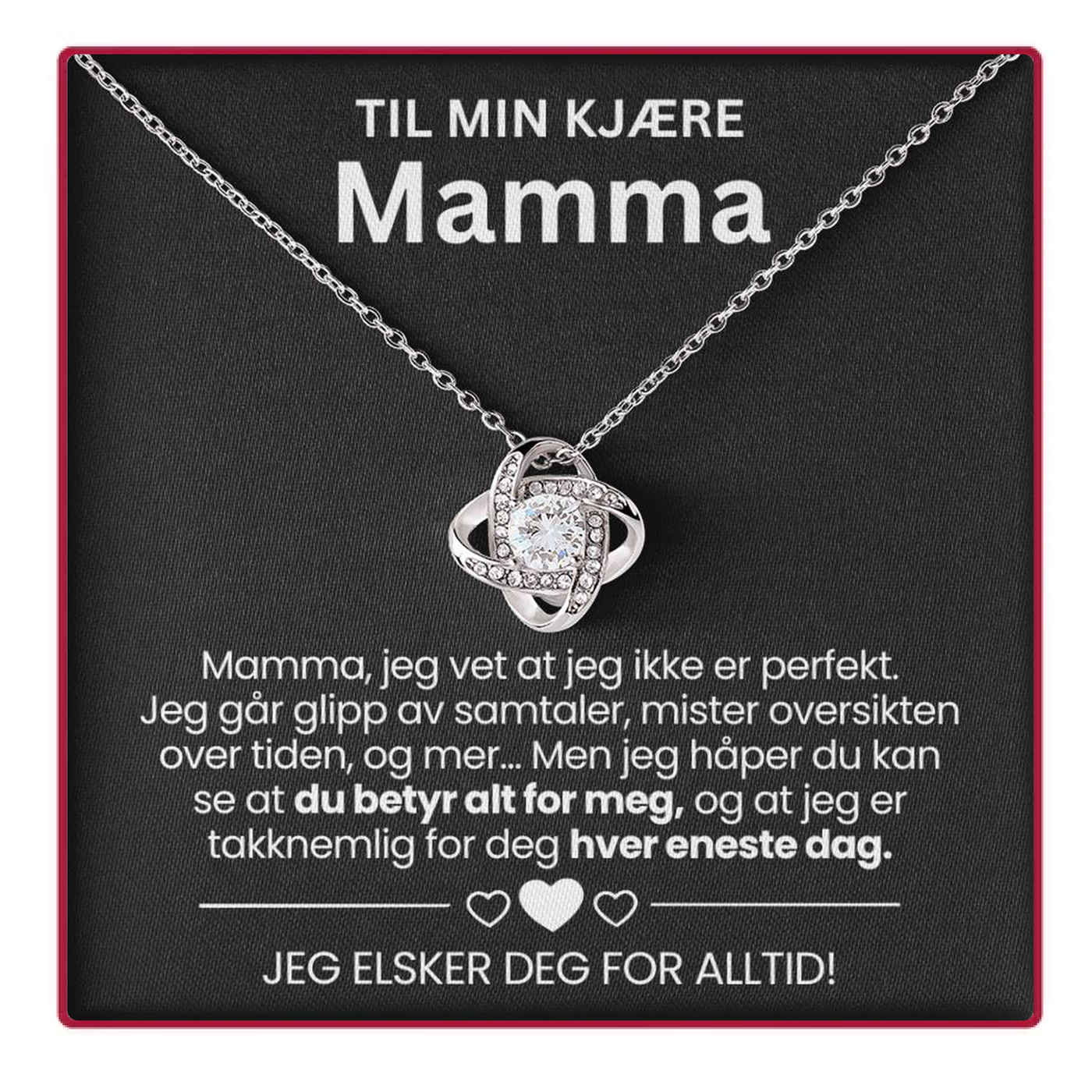 Til Min Mamma - Evig Rosaboks - Med Love Knot Halskjede og Ekte Rose